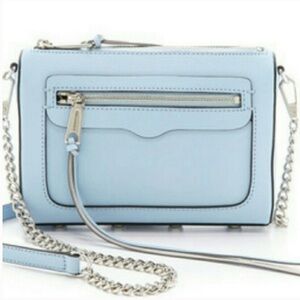 Rebecca Minkoff Avery Light Blue Leather Crossbody Bag with Silver Chain